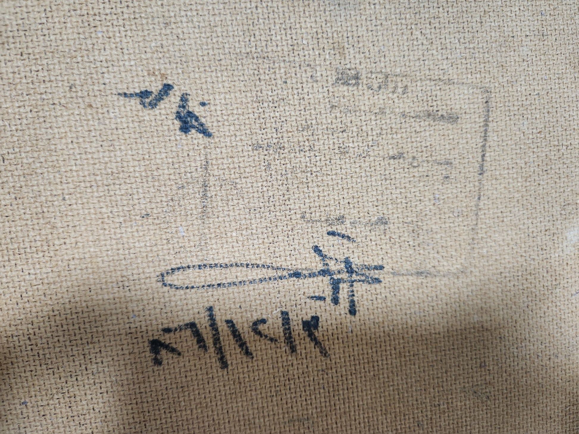 Further inscription in black ink on the reverse of the canvas