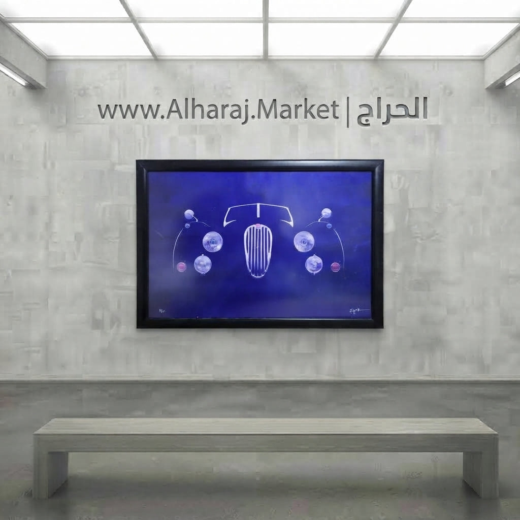 Signed Limited Edition Print 11/100 – Jaguar XK Front on Blue – Framed – 50 × 33 cm
